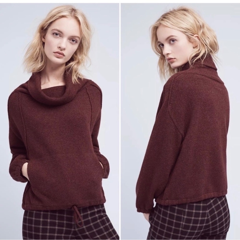 Anthropologie Field & Flower Liv Cowl Neck Pullover Sweater XS Burgundy